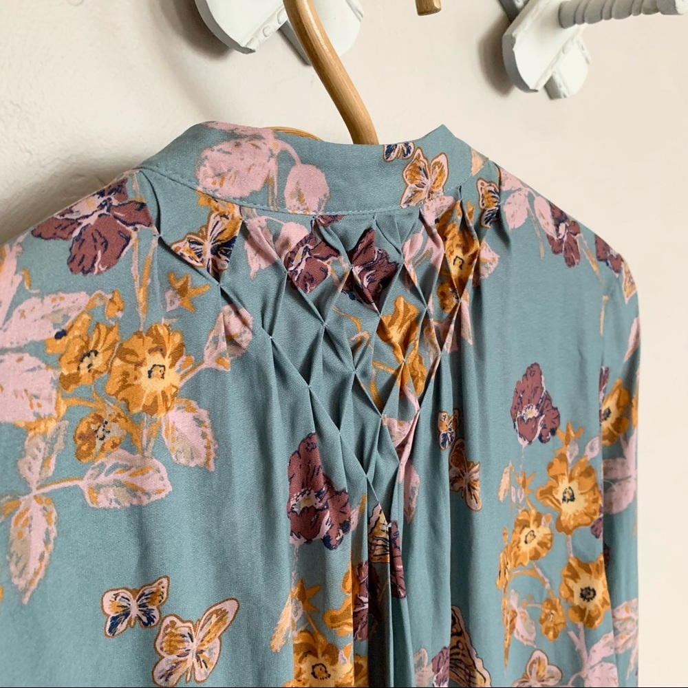 Free People Pebble Crepe So Fine Smocked Tunic Top Floral Blue Blouse Sm… - Picture 9 of 13